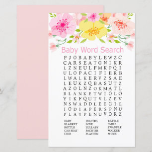 Delicate flowers Baby Shower Word Search Game