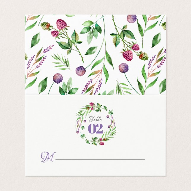 Delicate flowers & Berries Pattern With Wreath Business Card (Outside Unfolded)