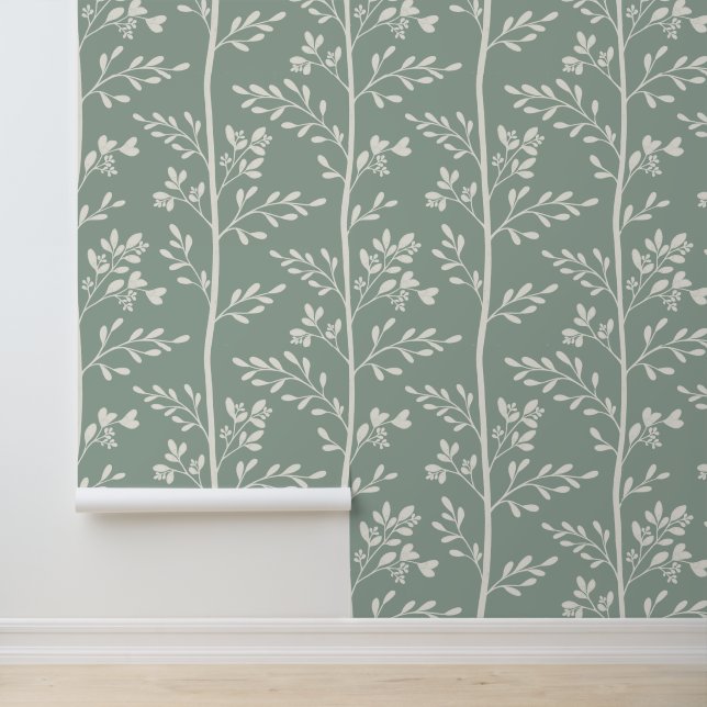 Delicate Flowers in Bloom XL soft beige silhouette Wallpaper (Application)