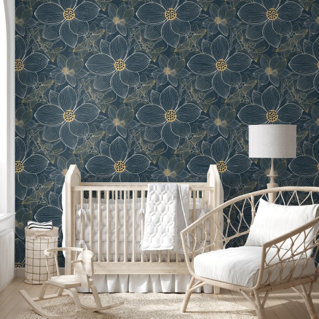 Delicate flowers - line art seamless pattern 2 wallpaper (Kids)