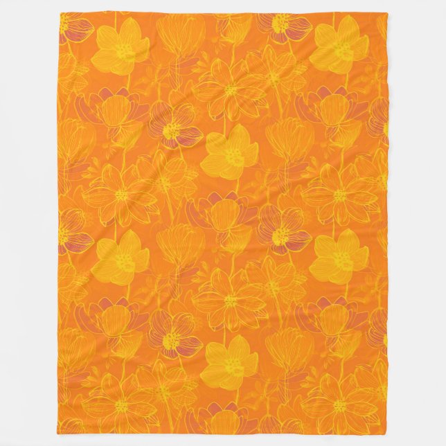 Delicate flowers - line art seamless pattern 5 fleece blanket (Front)