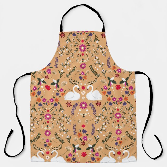 Delicate flowers, swan fantasy seamless pattern. apron (Front)