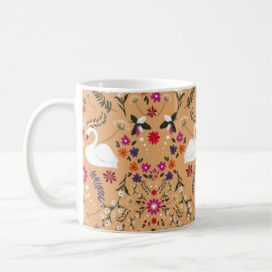 Delicate flowers, swan fantasy seamless pattern. coffee mug