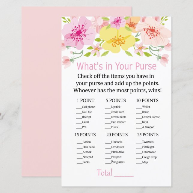 Delicate flowers What's in your purse game (Front/Back)