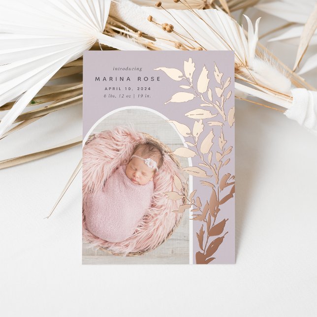 Delicate Foil Leaves | Photo Birth Announcement (Creator Uploaded)