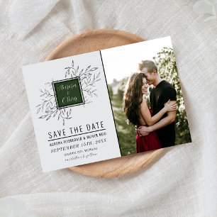 Delicate Foliage   Deep Sage Green   Wedding Save The Date