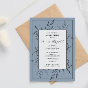 Delicate Foliage Dusty Blue Bridal Shower Invitation