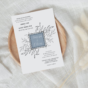 Delicate Foliage Dusty Blue Wedding Invite