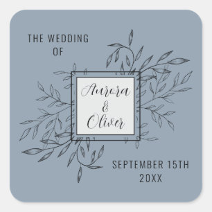 Delicate Foliage   Dusty Blue   Wedding Invite Square Sticker
