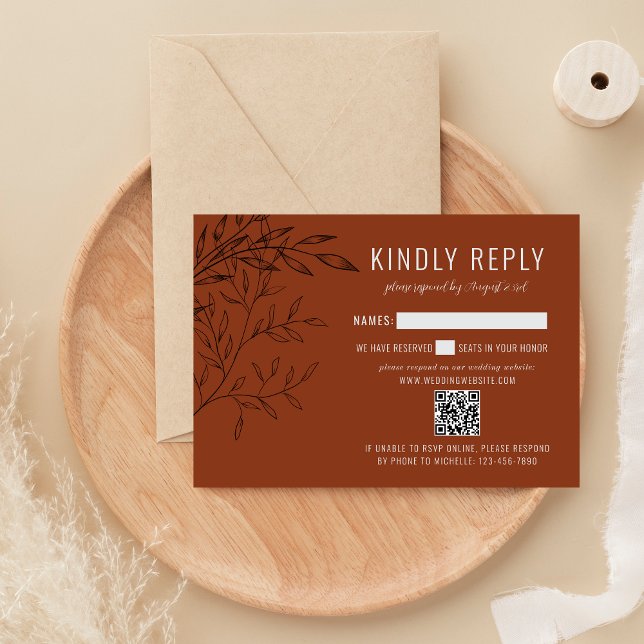 Delicate Foliage | Rust Orange | Website Wedding RSVP Card (Creator Uploaded)
