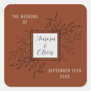 Delicate Foliage   Rust Orange   Wedding Invite Square Sticker
