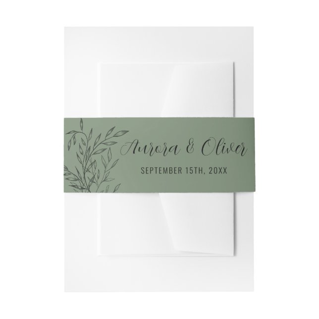 Delicate Foliage | Sage Green | Names Wedding Invitation Belly Band (Front Example)