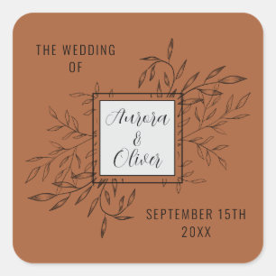 Delicate Foliage   Terracotta   Wedding Invite Square Sticker