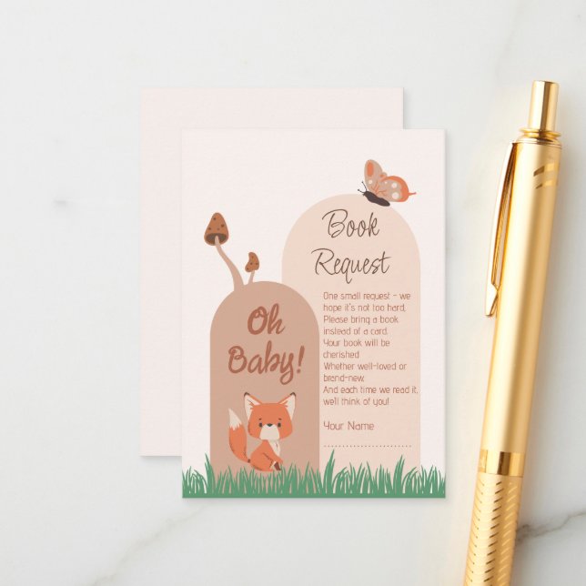 Delicate Forest Fox Baby Shower Book Request Enclosure Card (Front/Back In Situ)