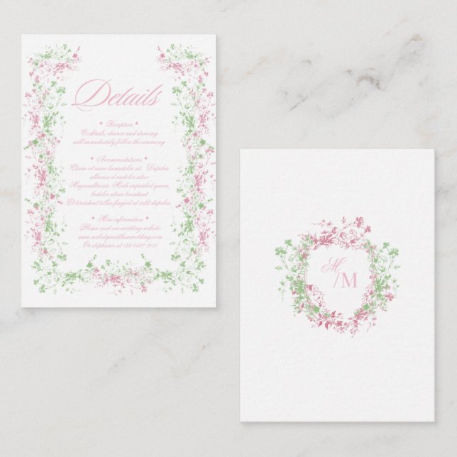 Delicate French Flora Crest Wedding Enclosure Card (Front/Back)