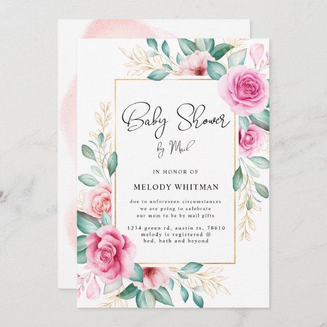 delicate garden floral Baby Shower by mail Invitation (Front/Back)
