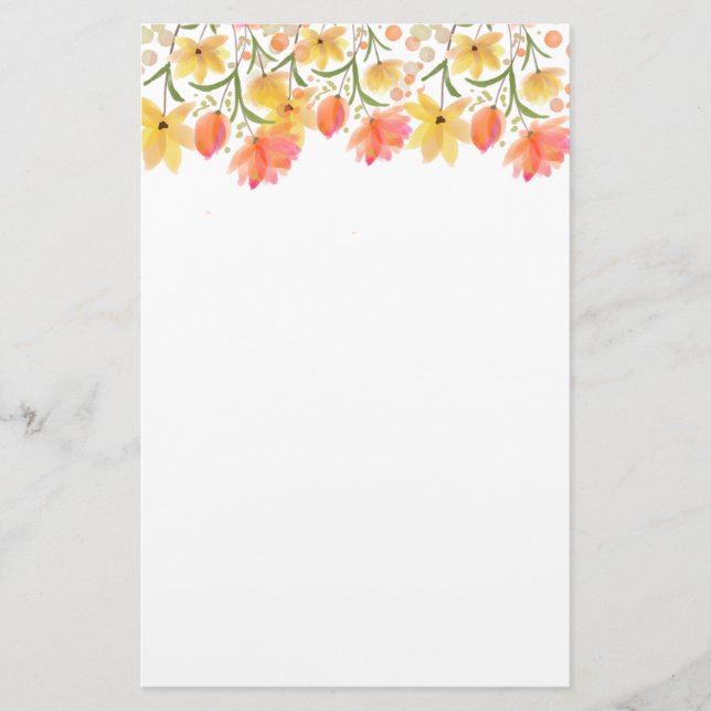Delicate Garden Floral Monogram Stationery Paper (Front)