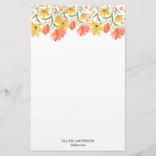 Delicate Garden Floral Monogram Stationery Paper