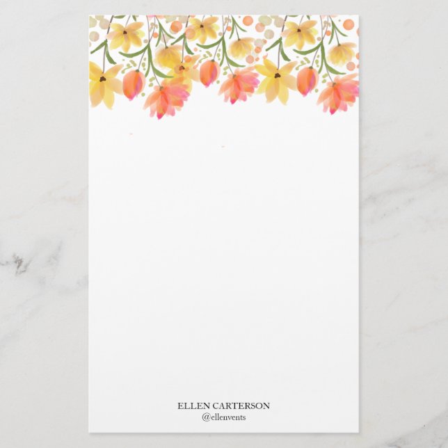 Delicate Garden Floral Monogram Stationery Paper (Front)