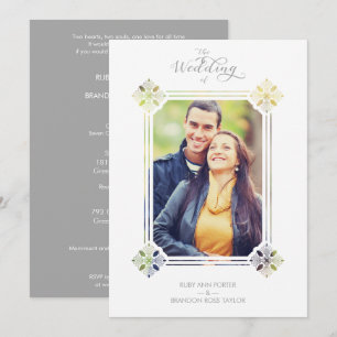Delicate Geometric Paper Cut Effect Vintage Photo Invitation