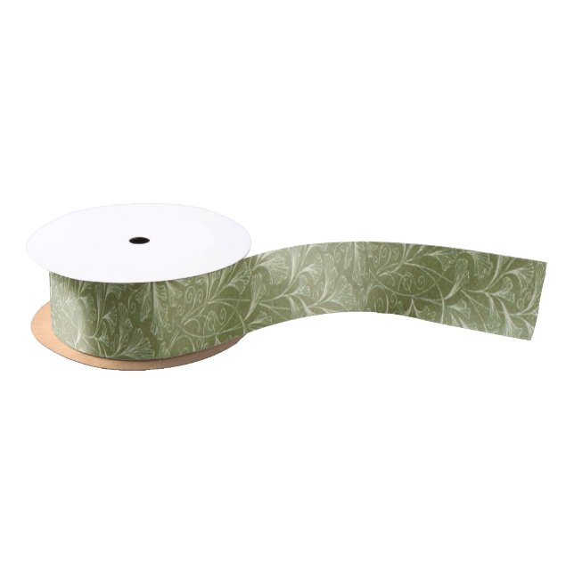 Delicate Ginkgo biloba leaves on Sage Green Satin Ribbon (Spool)