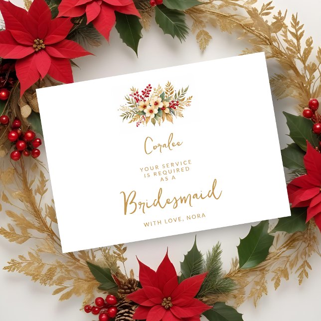 Delicate Glam Christmas Floral Gold Bridesmaid (Delicate Glam Christmas Floral Gold Bridesmaid
Delicate Glam Christmas Floral Bouquet Proposals Card)