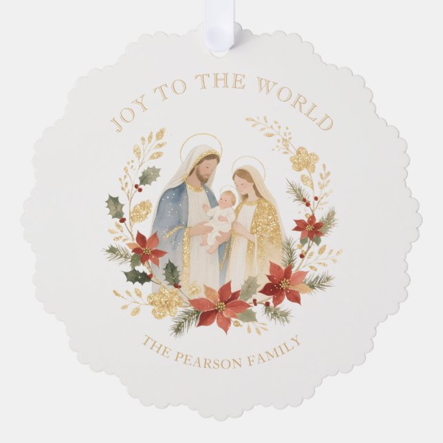 Delicate Glitter Holy Nativity Exquisite Christmas Ornament Card (Front)