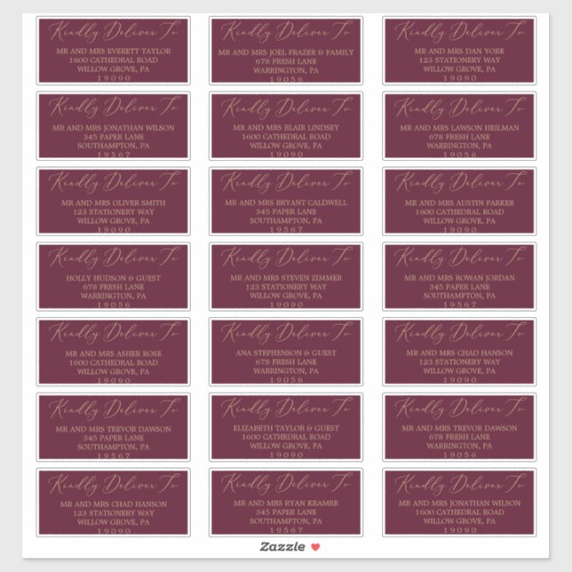 Delicate Gold and Burgundy Guest Address Labels (Sheet)