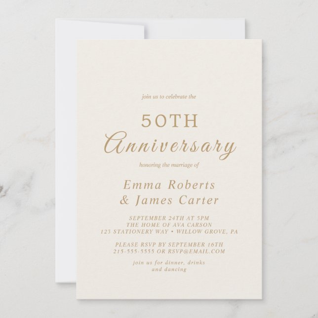 Delicate Gold and Cream 50th Wedding Anniversary  Invitation (Front)