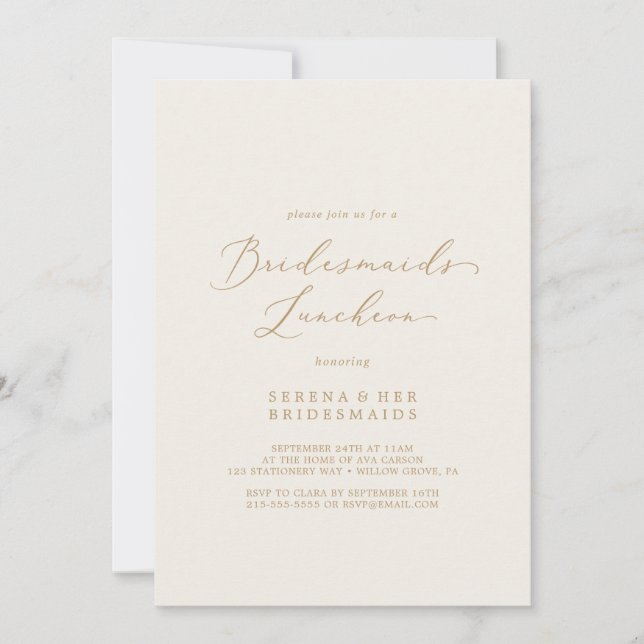 Delicate Gold and Cream Bridesmaids Luncheon Invitation (Front)