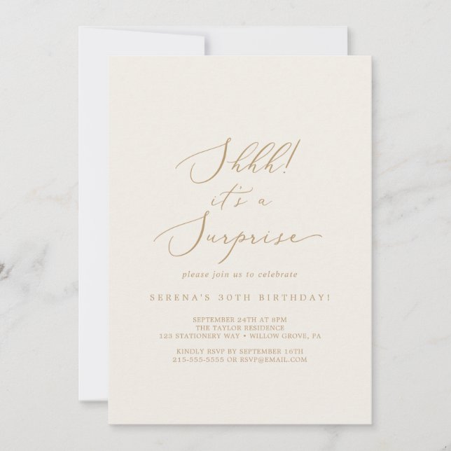 Delicate Gold and Cream It's A Surprise Party Invitation (Front)