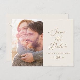 Delicate Gold and Cream Photo Save the Date Invitation Postcard