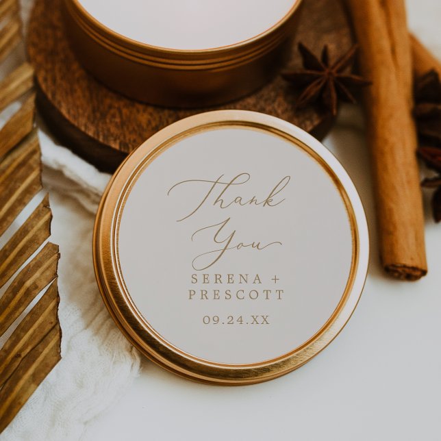 Delicate Gold and Cream Thank You Wedding Favour Classic Round Sticker (Creator Uploaded)