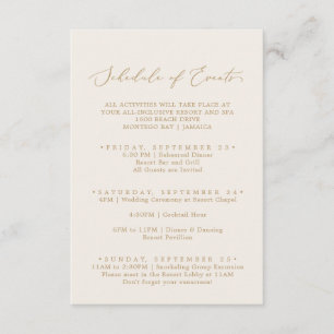 Delicate Gold and Cream Wedding Schedule of Events Enclosure Card