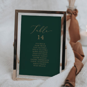 Delicate Gold and Green Table Seating Chart Card