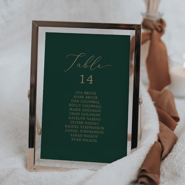 Delicate Gold and Green Table Seating Chart Card (Creator Uploaded)