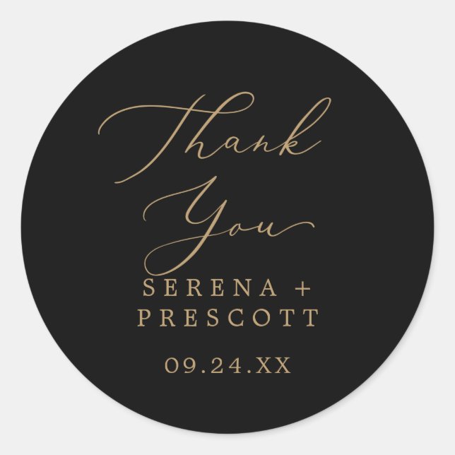 Delicate Gold Black Thank You Favour Sticker (Front)