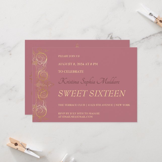 Delicate Gold Border Party Invitation (Front/Back In Situ)