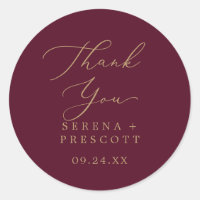 Delicate Gold Burgundy Thank You Favour Sticker