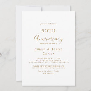 Delicate Gold Calligraphy 50th Wedding Anniversary Invitation