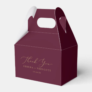 Delicate Gold Calligraphy   Burgundy Thank You Favor Box