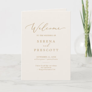 Delicate Gold Calligraphy   Cream Folded Wedding Program