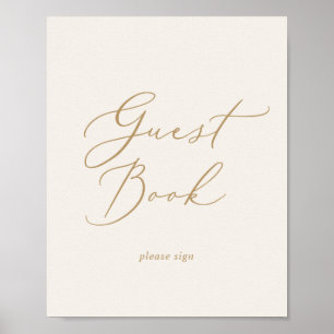 Delicate Gold Calligraphy Cream Guest Book