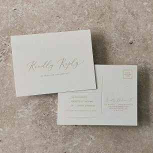 Delicate Gold Calligraphy Cream Song RSVP Postcard