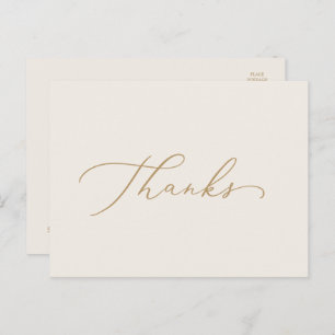Delicate Gold Calligraphy Cream Thanks Postcard
