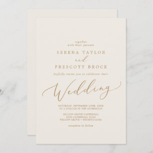 Delicate Gold Calligraphy   Cream Wedding Invitation