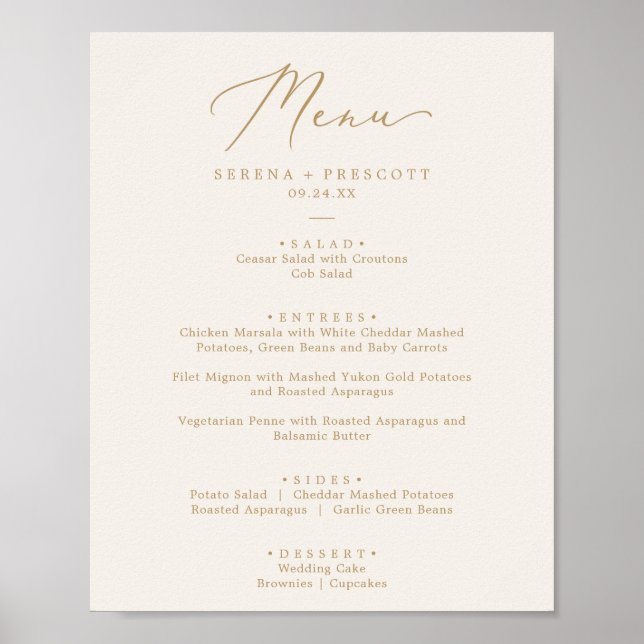 Delicate Gold Calligraphy | Cream Wedding Menu Poster (Front)