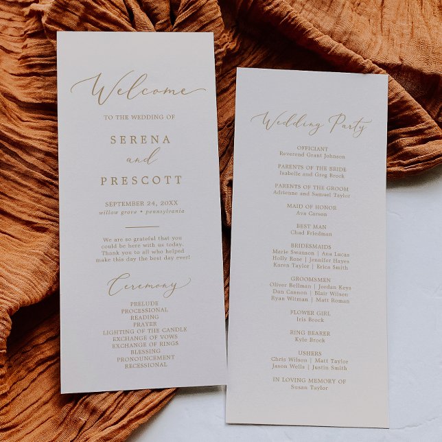 Delicate Gold Calligraphy | Cream Wedding Party Program (Creator Uploaded)