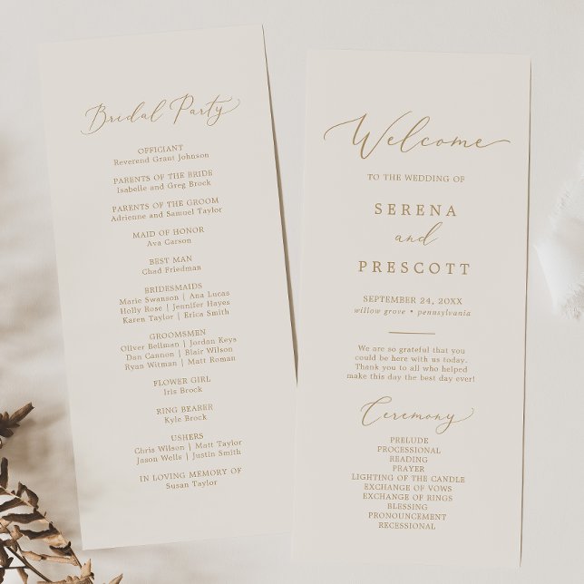 Delicate Gold Calligraphy | Cream Wedding Program (Creator Uploaded)