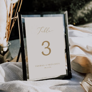 Delicate Gold Calligraphy Cream Wedding Table Number